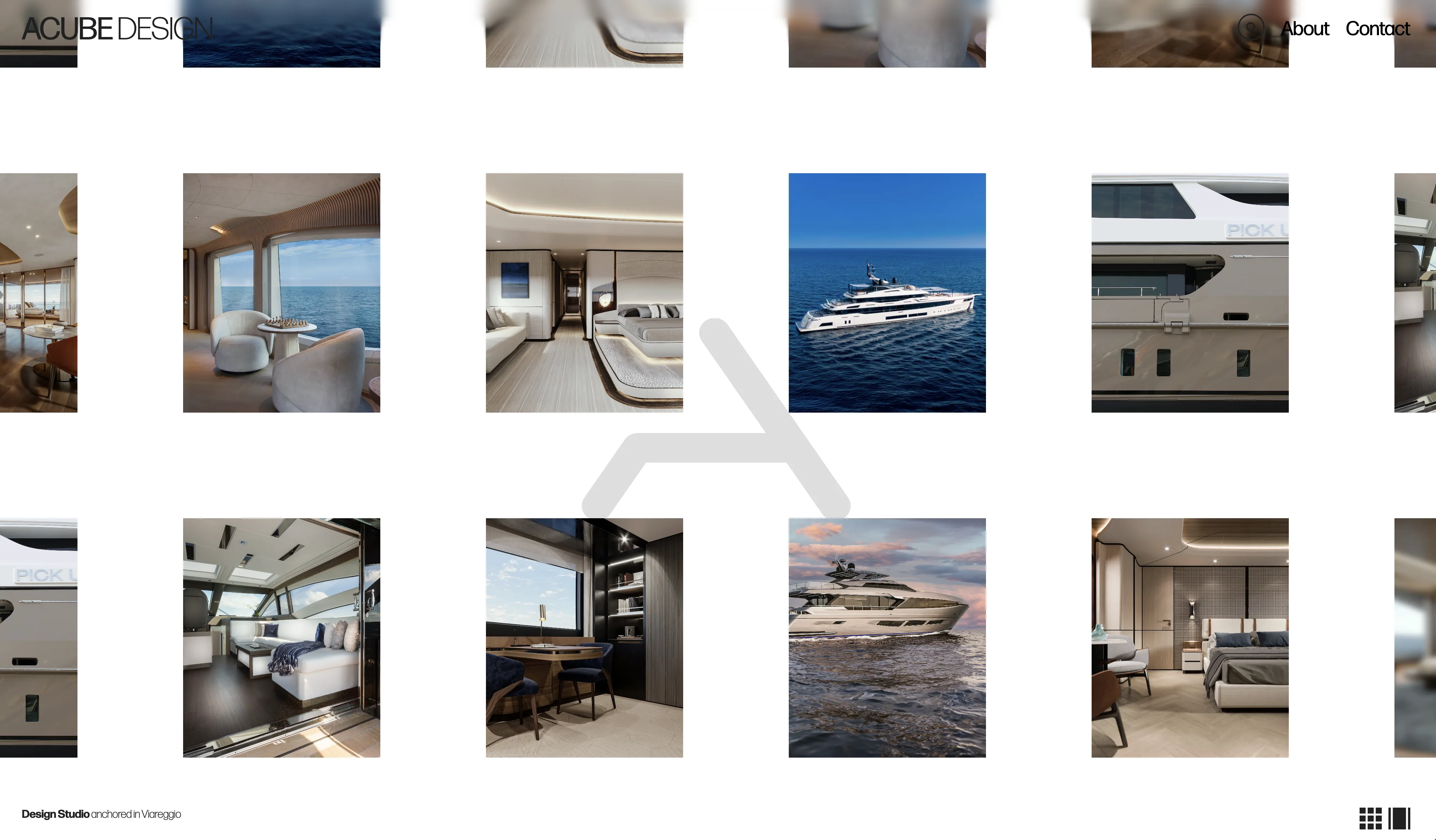 Griglia dei progetti con interni ed esterni di yacht