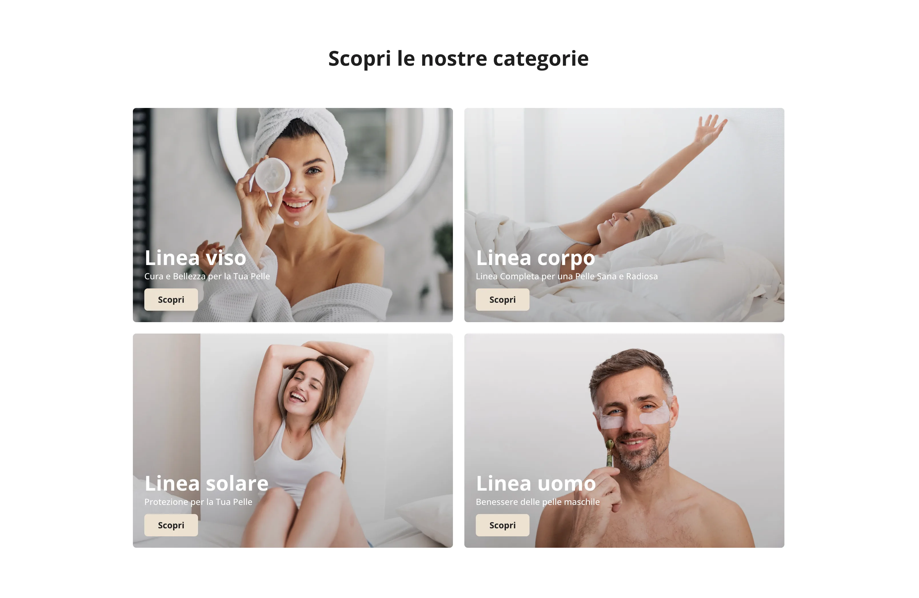 Griglia delle categorie: linea viso, corpo, solare e uomo