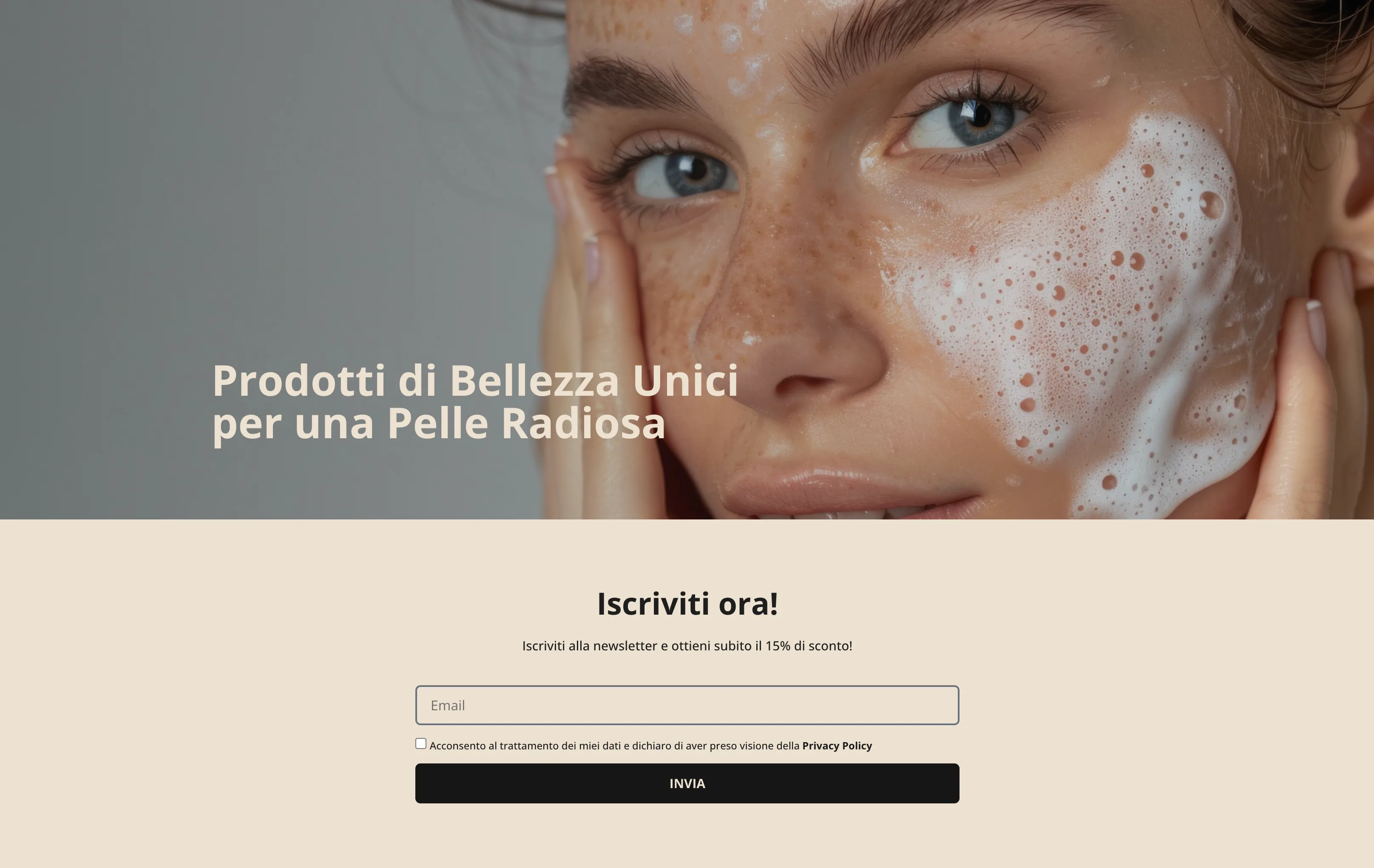 Banner di chiusura e iscrizione alla newsletter con sconto