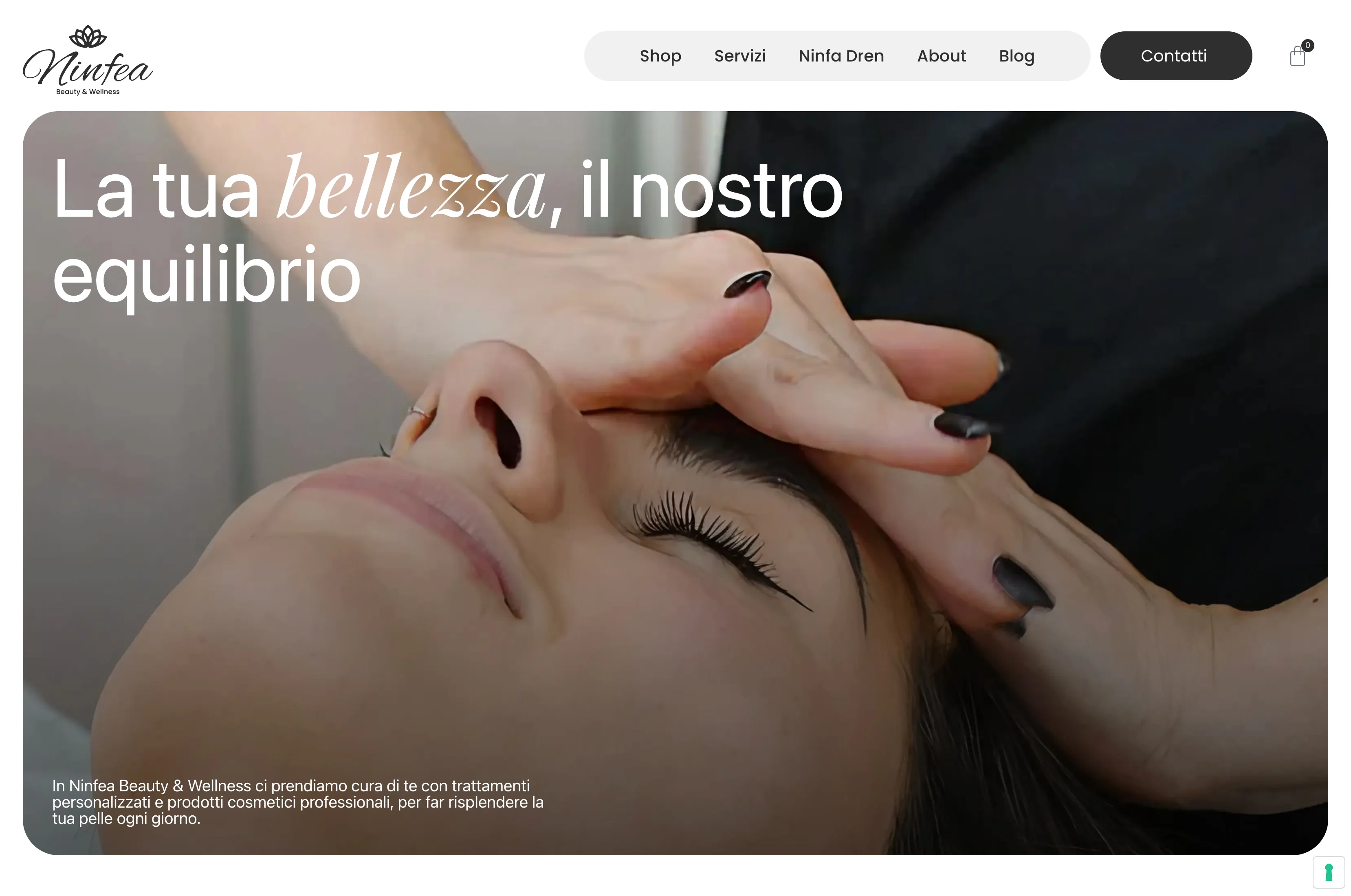 Home del sito: il claim sopra un trattamento viso